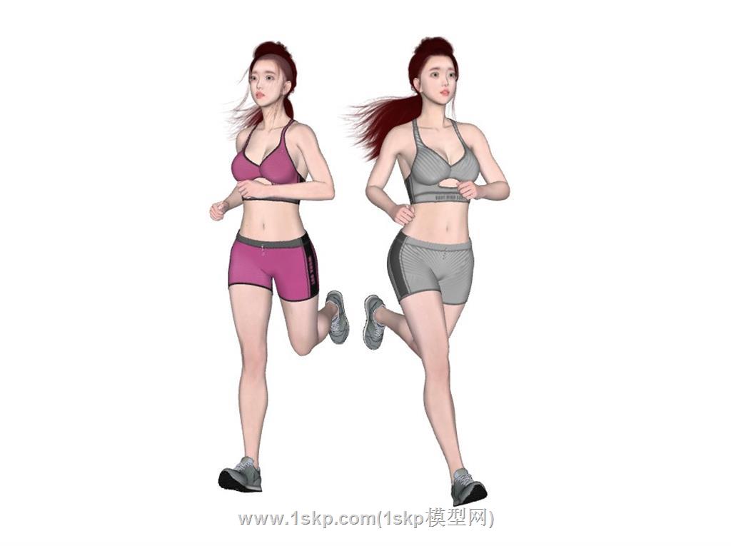 跑步美女人物SU模型