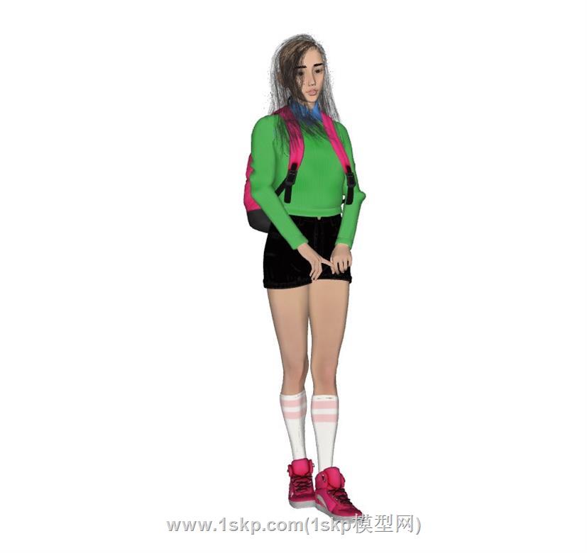 双肩包女生美女SU模型