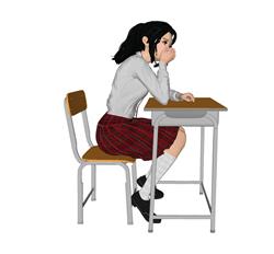 课桌女生人物SU模型