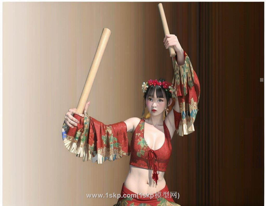 打鼓美女人物SU模型
