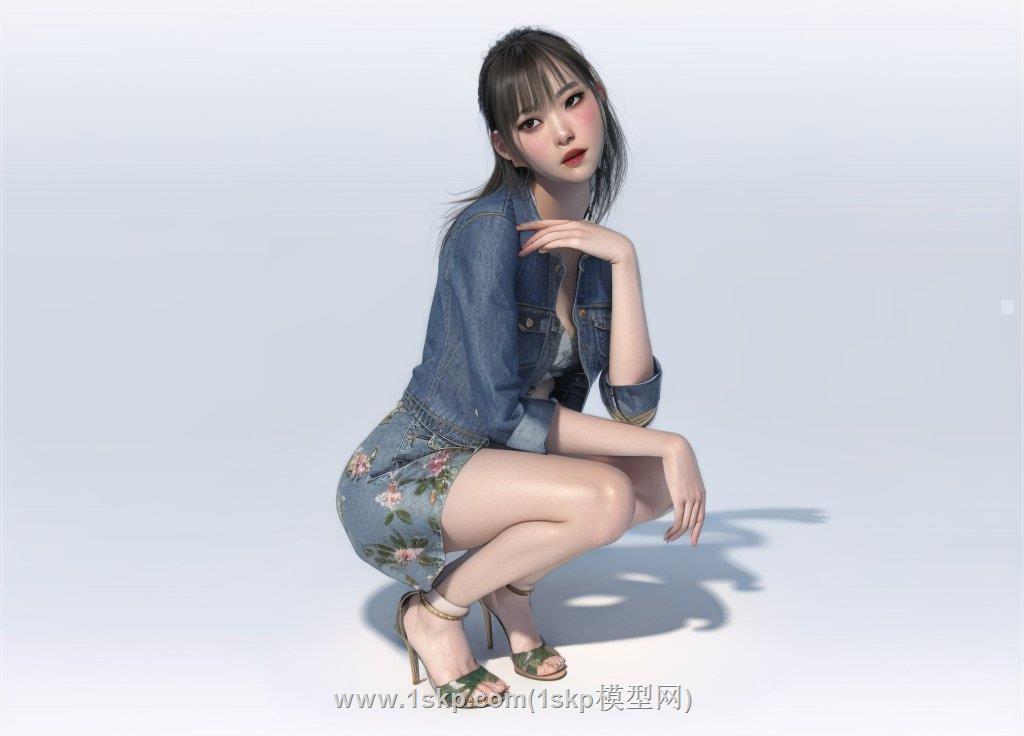 蹲姿人物SU模型