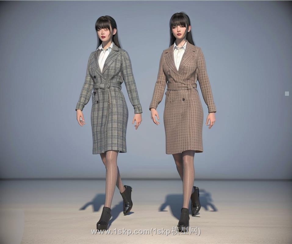 女人走路人物SU模型
