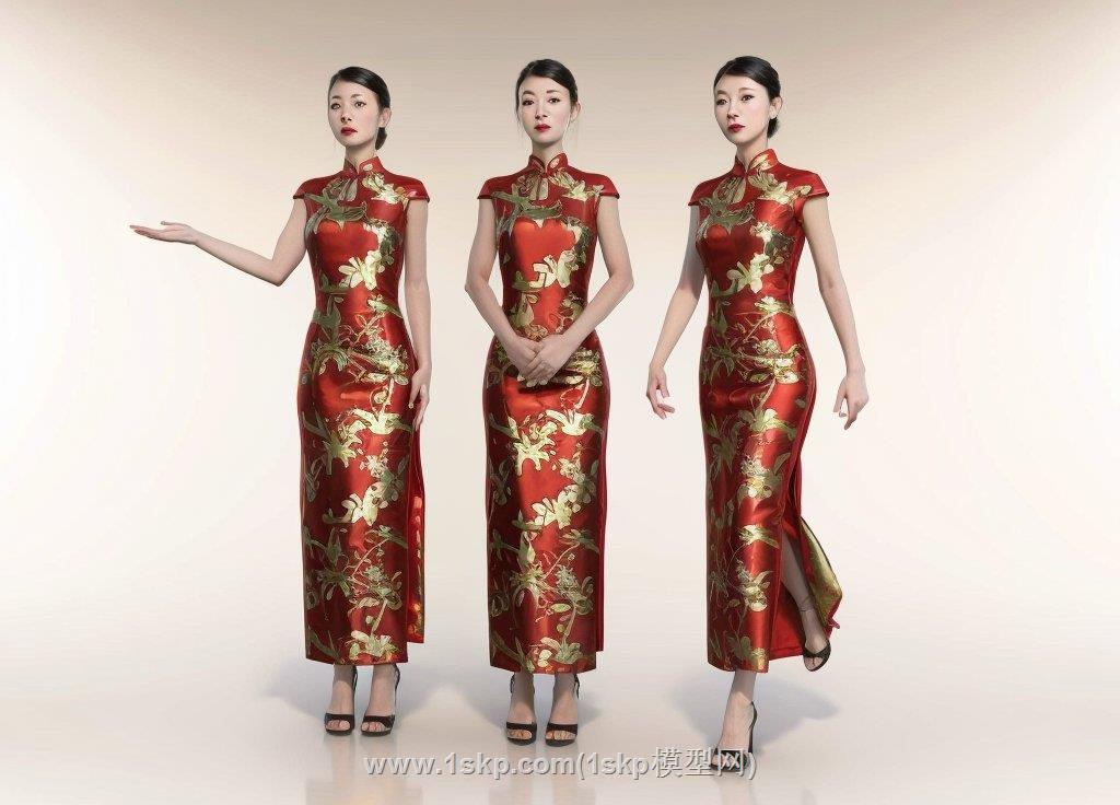 女人旗袍人物SU模型