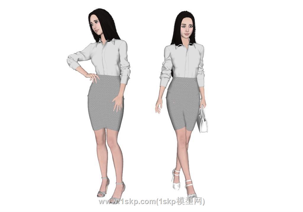 站姿行走女人人物SU模型