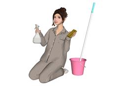 家务女孩人物SU模型