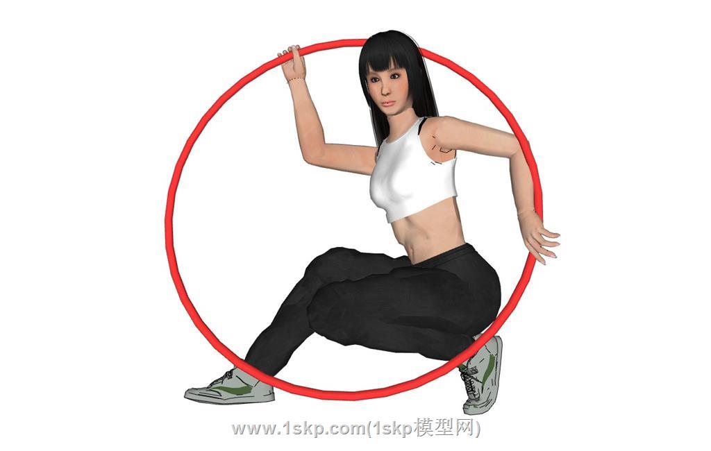 瑜伽呼啦圈健身女人SU模型