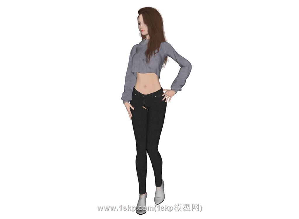 站姿叉腰女人人物SU模型