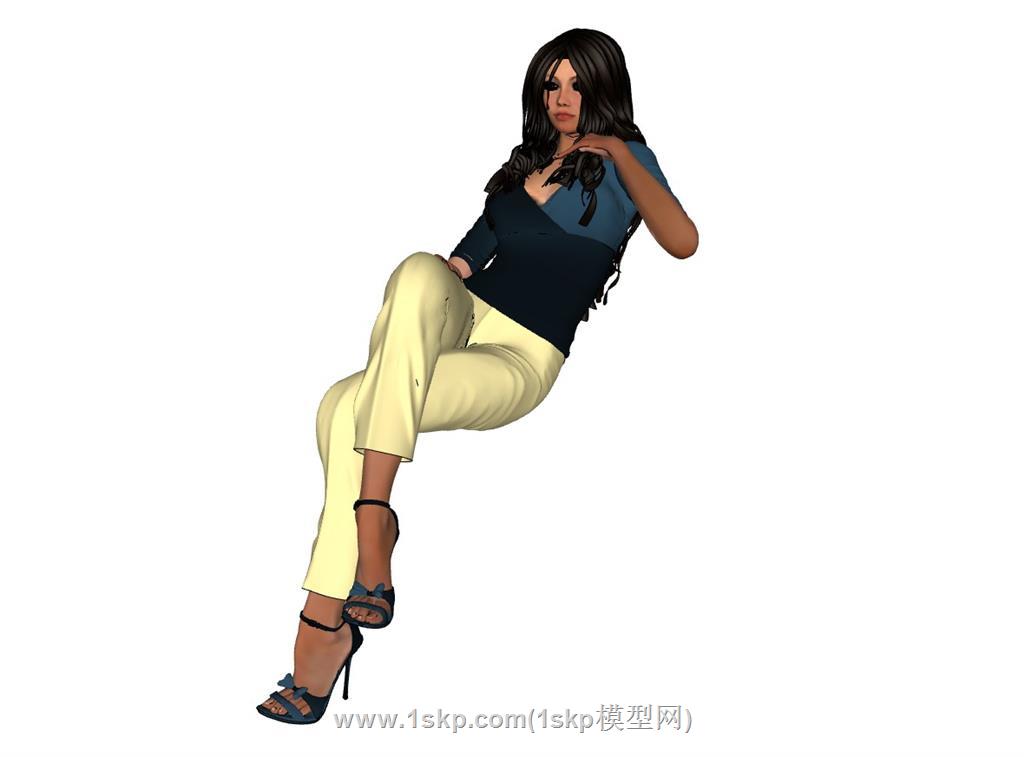 坐姿女人人物SU模型