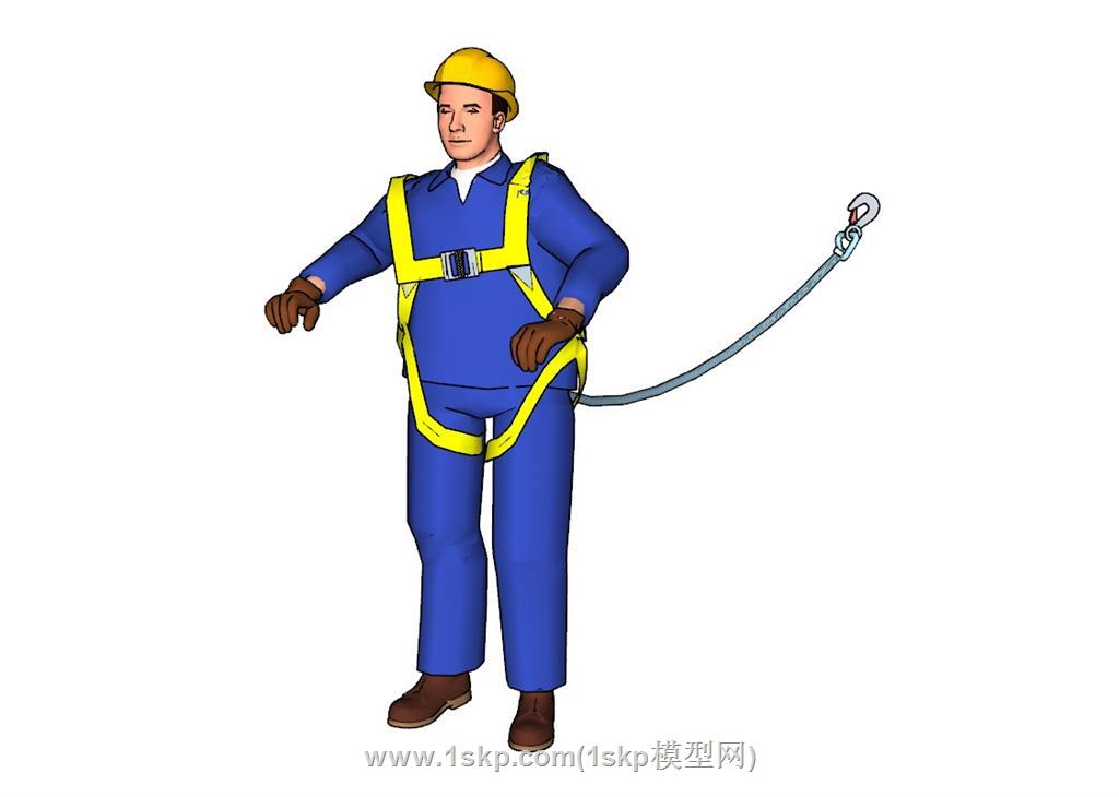 安全绳工人SU模型
