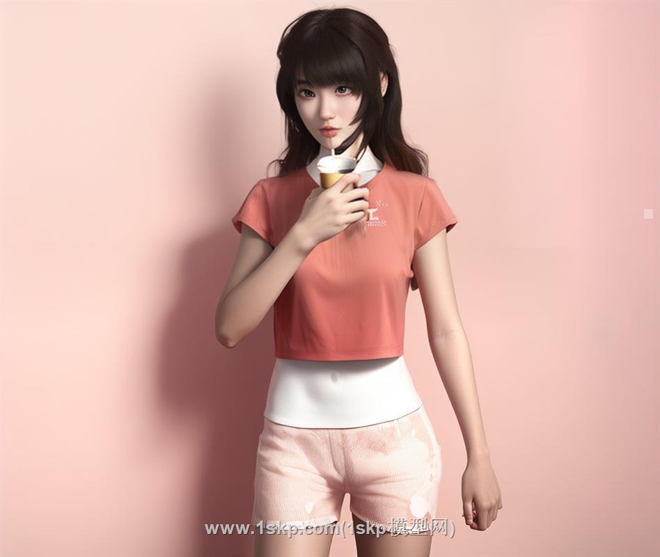 喝饮料的女孩美女人物