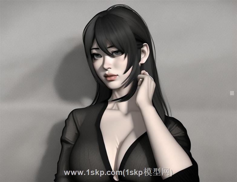 站着的黑发少女人物