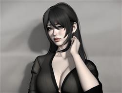 站着的黑发少女人物
