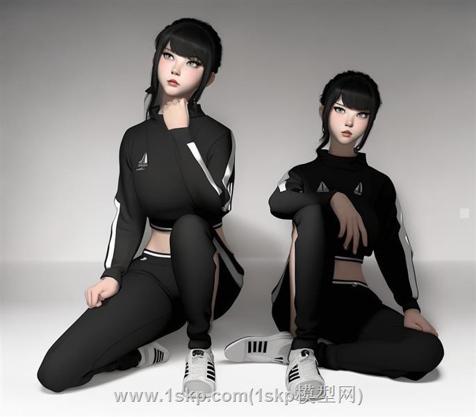 半蹲盘坐美女人物
