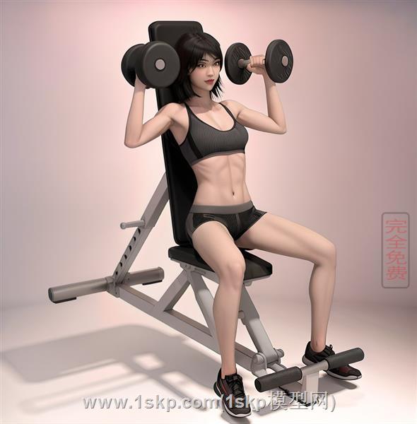健身美女举哑铃人物