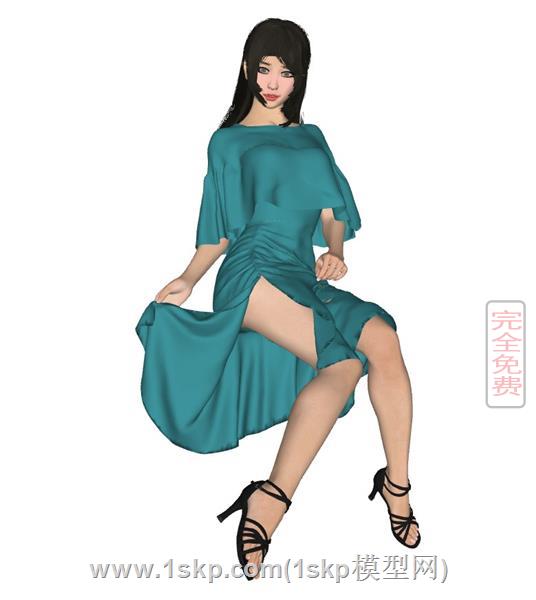 长裙坐姿的少女