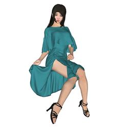 长裙坐姿的少女
