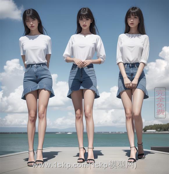 牛仔裙羞涩的美女