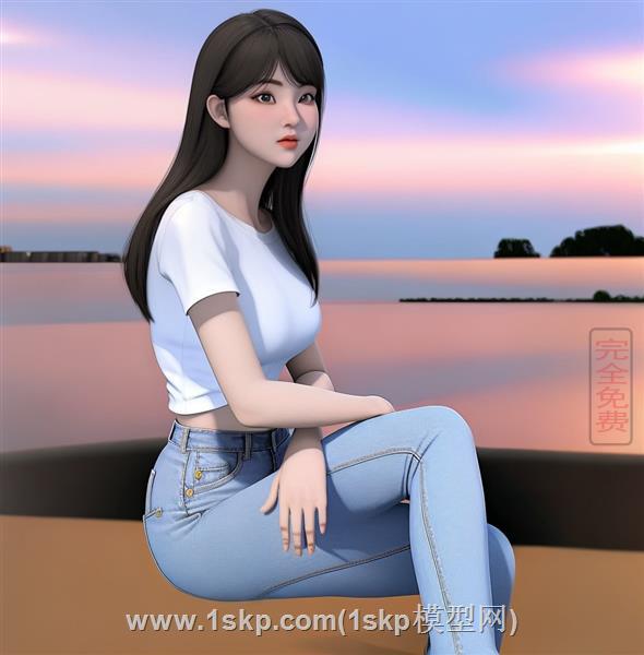 牛仔裤坐姿女人