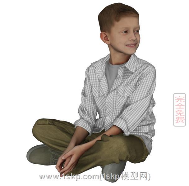 盘腿坐的小男孩人物