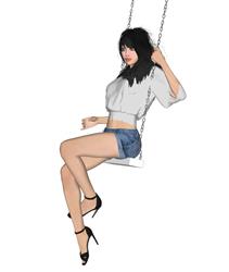 坐着秋千的美女