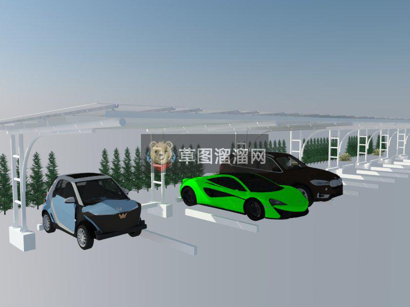 汽车停车挡棚停车棚SU模型