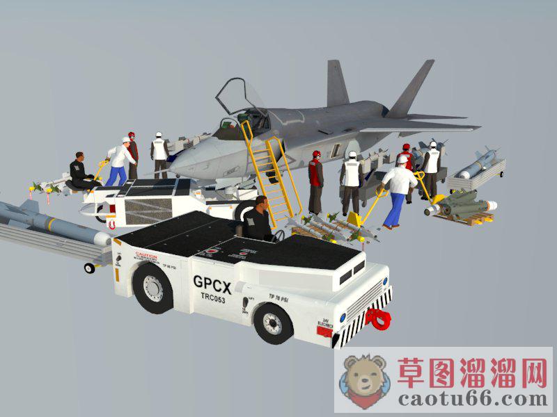 F35C战斗机地勤人员导弹装卸SU模型