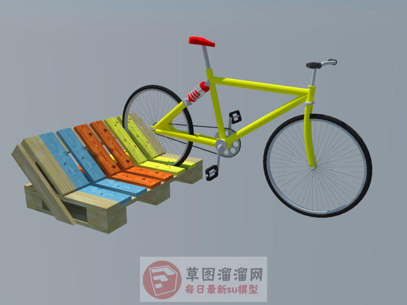 木质自行车停车架SU模型