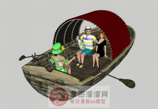 游湖船男女SU模型