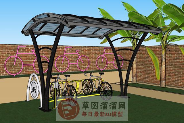 自行车停车架挡棚SU模型