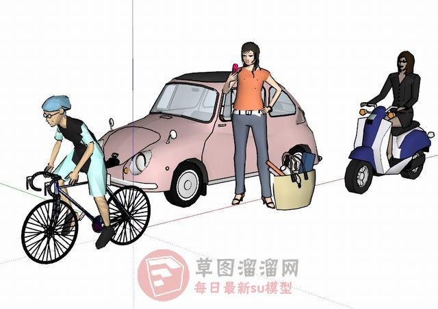 甲壳虫车自行车SU模型