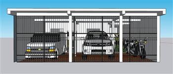 车库汽车摩托车SU模型