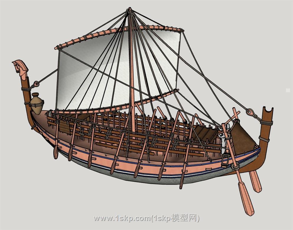 木船帆船船桨SU模型
