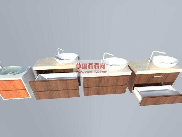 洗手池浴室柜抽屉浴室柜SU模型