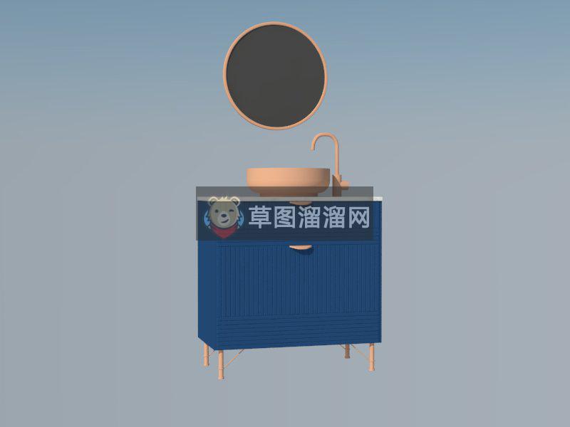 蓝色浴室柜洗SU模型