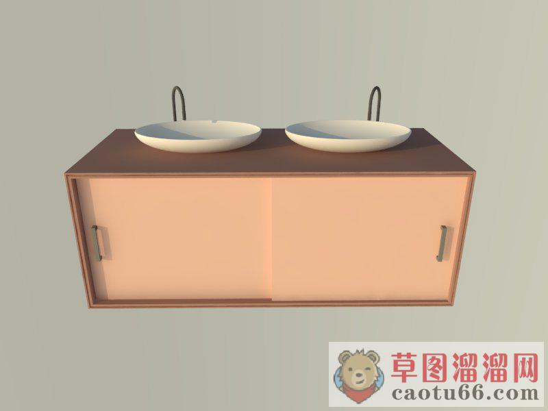 双洗手池浴室柜SU模型
