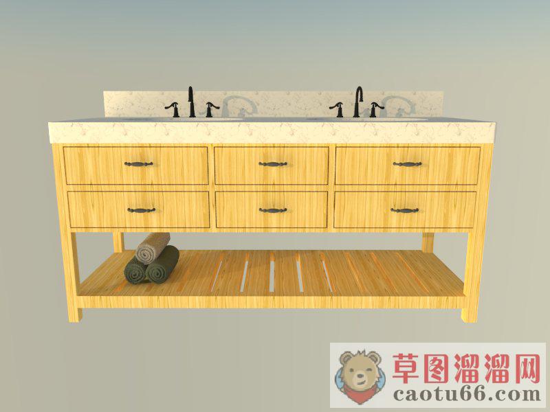 双洗手池浴室柜SU模型