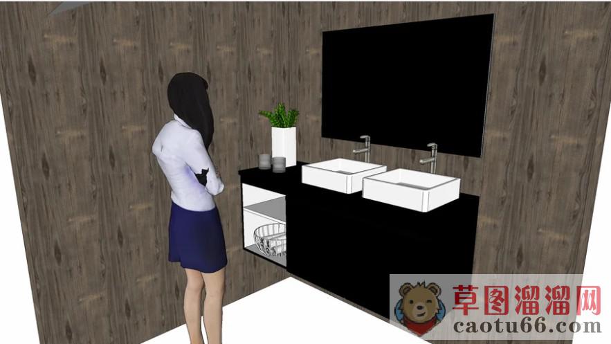 双洗手池浴室柜家具SU模型