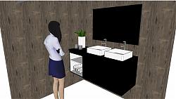 双洗手池浴室柜家具SU模型