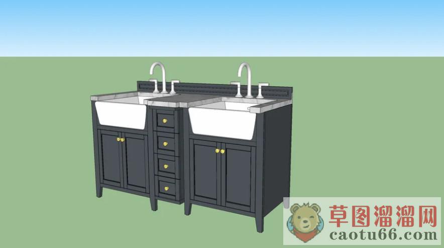 双洗手池洗手台SU模型
