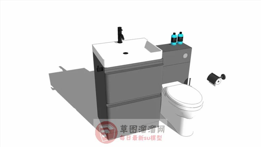 浴卫道具洗手池马桶SU模型
