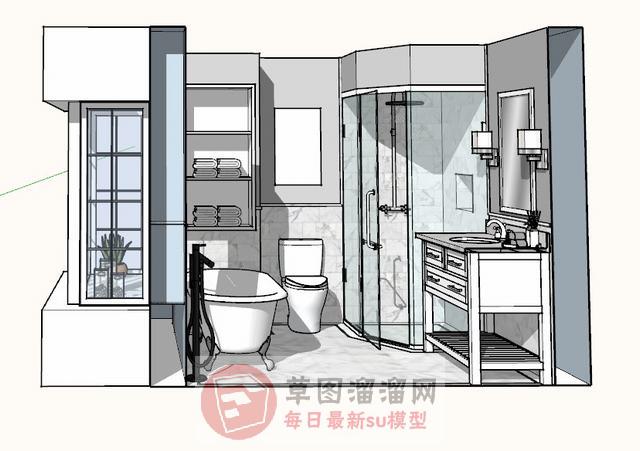 北欧浴室间浴缸SU模型