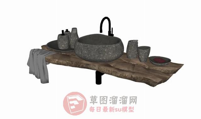 洗手池洗漱台浴室柜SU模型