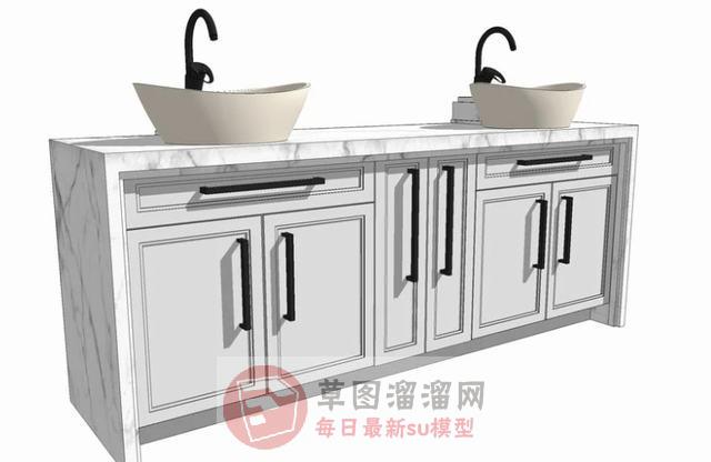 大理石洗手池浴室柜SU模型