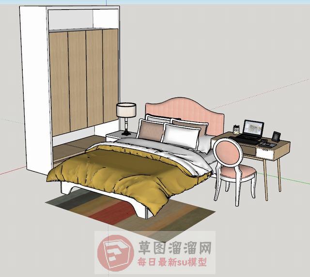 床铺床头柜衣柜SU模型