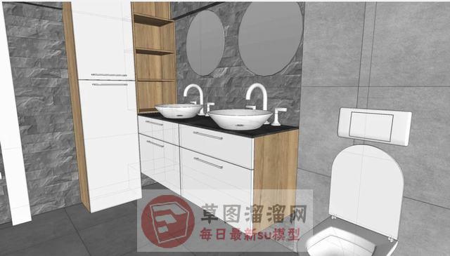 浴室柜洗手池马桶SU模型
