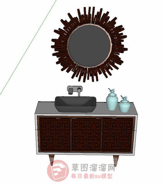 太阳浴室镜浴室柜SU模型