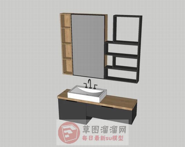 浴室柜洗手台浴室镜SU模型