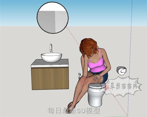 浴室柜浴室镜马桶SU模型