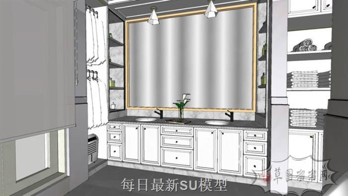 浴室柜洗手池洗漱台SU模型