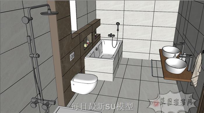 浴缸浴室柜洗手池SU模型